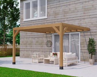 12x14 Modern Pergola Plans - Attached Lean To Deck Pavilion Blueprint - DIY Patio Cover & Outdoor Gazebo Woodworking Plans (PDF)