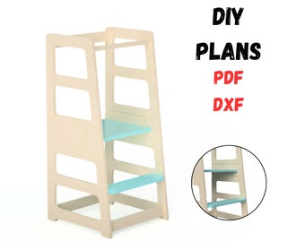 DIY Montessori Kitchen Tower Plan: Toddler Step Stool & Learning Table - Easy Assembly. Instant download