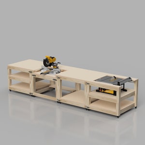 Mobile Saw Workbench Plans | Modular Mobile Table Saw Miter Saw Workbench | Digital Build Plans | DIY