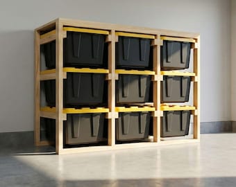 27 Gallon Tote Rack Plans, DIY Garage Shelving, Woodworking Storage (PDF Download)