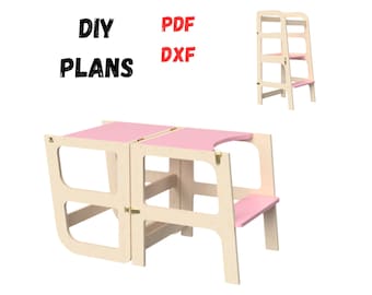 Montessori Kitchen Tower DIY Plans: Toddler Helper Stool (PDF, DXF)