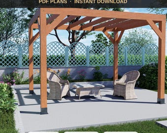 10x12 Pergola Plans - Freestanding Backyard Box Pergola & Garden Shade - DIY Blueprint PDF with Cut List