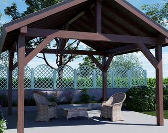 12x14 Gazebo Plans - Gable Pavilion & Outdoor Garden Shelter - DIY Timber Blueprint PDF with Cut List