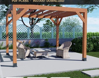 10x12 Freestanding Pergola Plans - DIY Backyard Pergola, Patio Shade Structure & Garden Blueprint - PDF Download with Cut List
