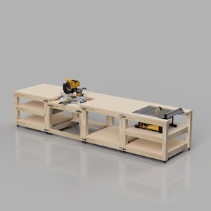 Mobile Saw Workbench Plans | Modular Mobile Table Saw Miter Saw Workbench | Digital Build Plans | DIY
