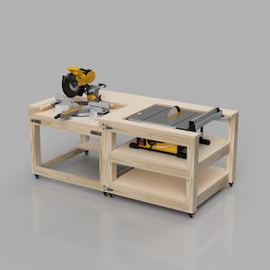 Table Saw Miter Saw Workbench Plans | Modular Mobile Table Saw Miter Saw Workbench | Digital Build Plans | DIY