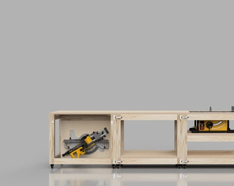 Mobile Saw Workbench Plans | Table Saw Miter Saw Workbench | Digital Build Plans | DIY