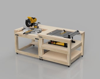 Table Saw Miter Saw Workbench Plans | Modular Mobile Table Saw Miter Saw Workbench | Digital Build Plans | DIY