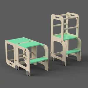 Montessori Kitchen Tower & Learning Table DIY Plan: Toddler Step Stool - Easy Assembly. Multiple formats