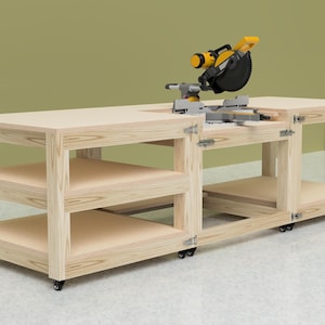 Miter Saw Mobile Workbench Plans  / Modular Workbench DIY / Instant Download