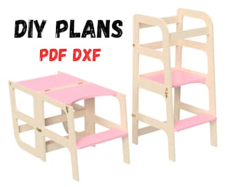 Montessori Kitchen Tower DIY Plan: Toddler Learning Table & Step Stool (PDF)