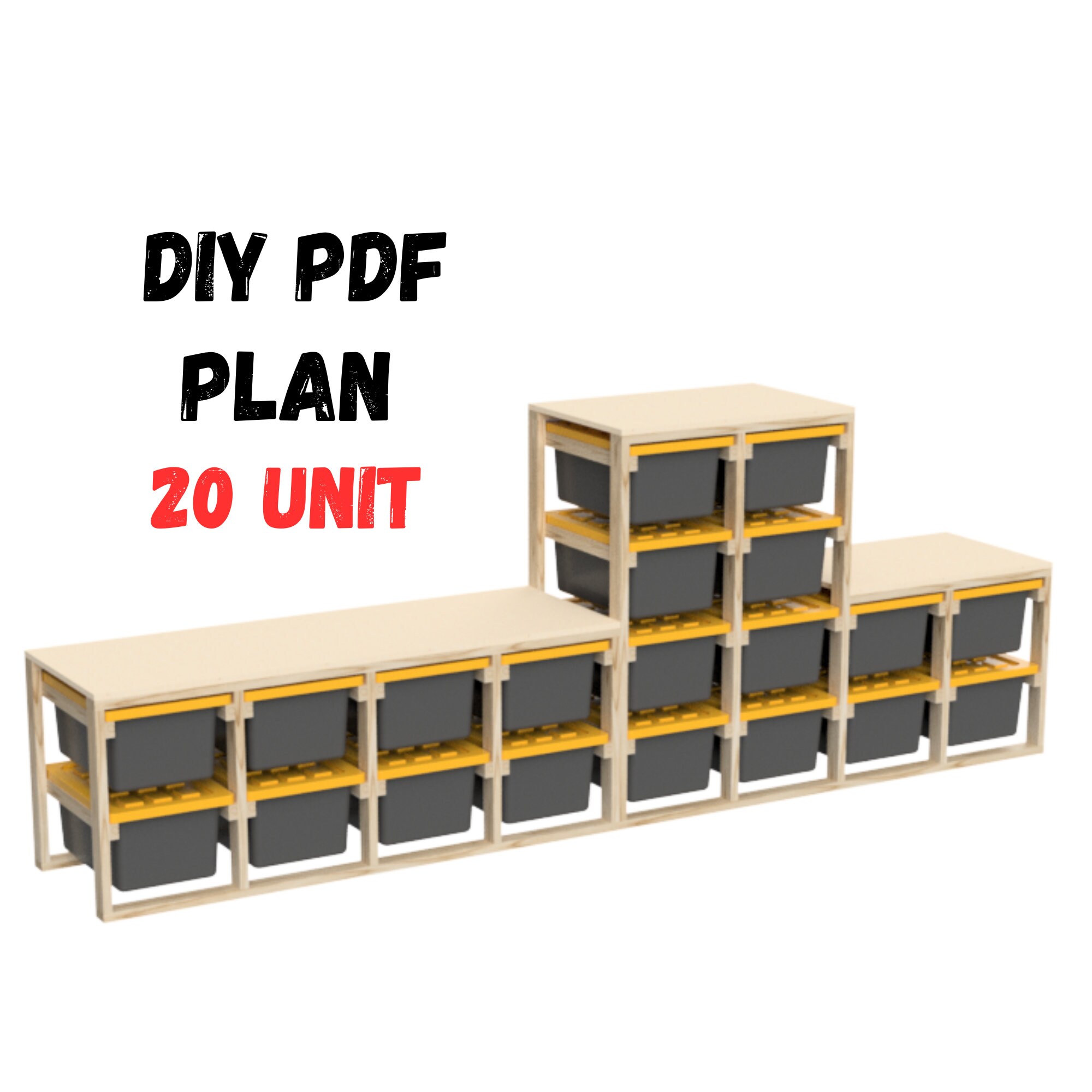 DIY 20 Unit Storage Rack Plan, 27 Gallon Storage Shelf, Garage