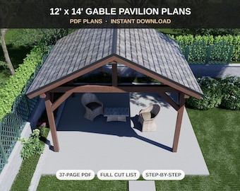 12x14 Gable Pavilion Plans - DIY Backyard Pavilion, Gazebo & Patio Cover - PDF Download with Cut List