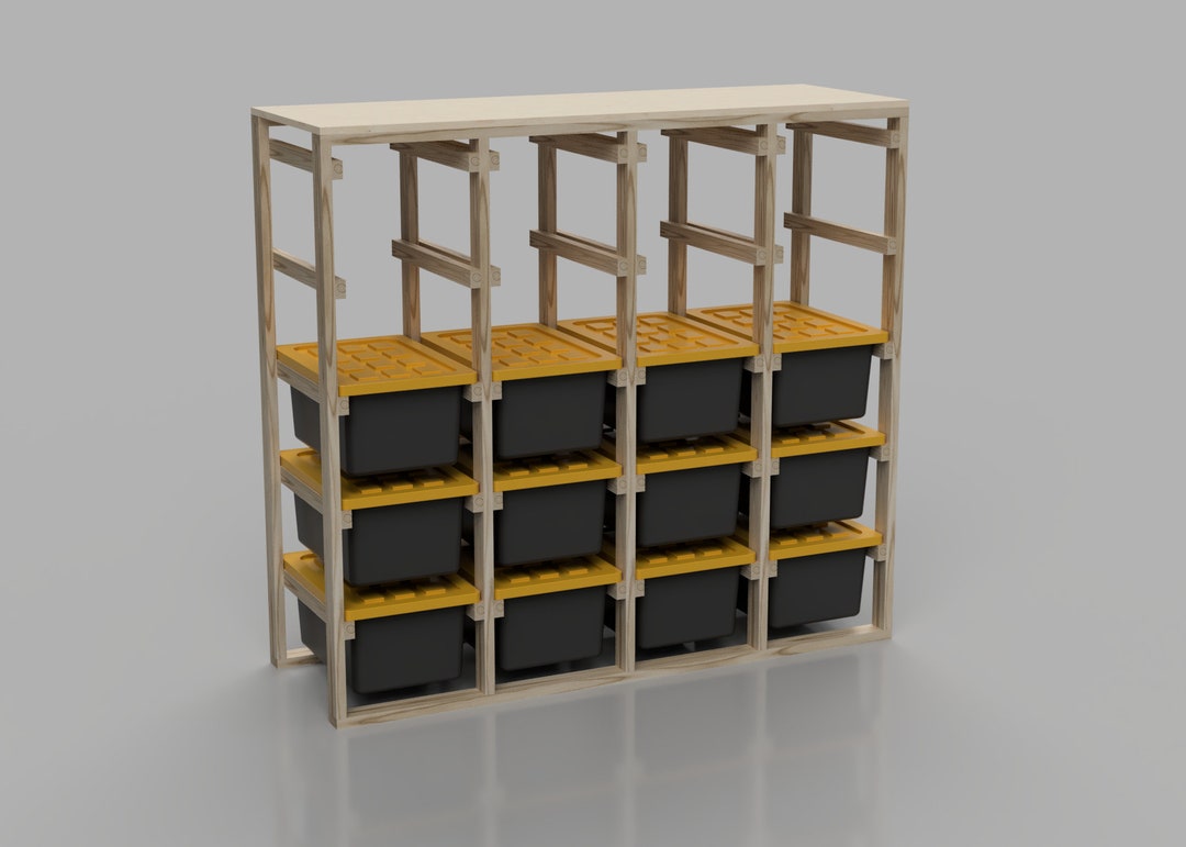 20-unit DIY Garage Storage Rack Plans: 27-gallon Tote Storage Shelf ...
