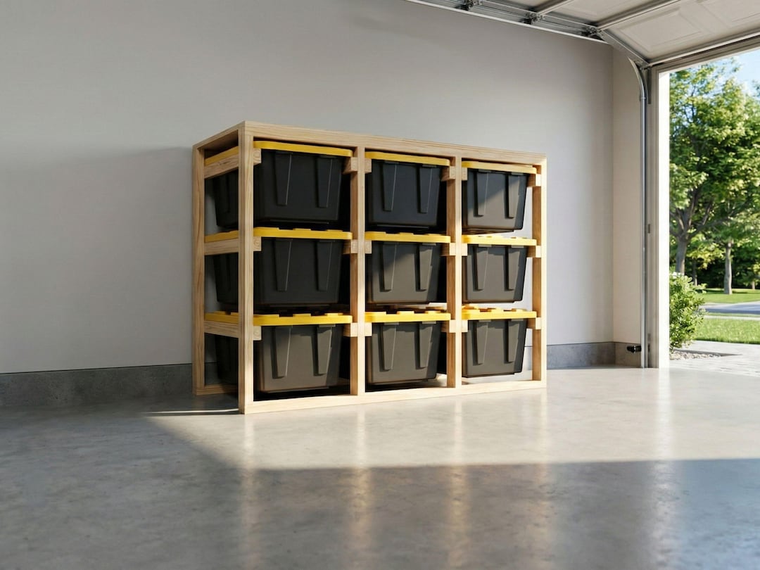 27 Gallon Tote Rack Plans, DIY Garage Shelving, Woodworking Storage ...