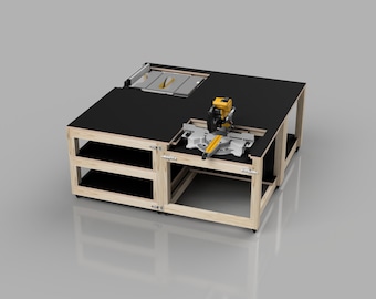 Woodworking Furniture Plans - 4 in 1 Modular Workbench System - Miter Saw Station & Table Saw Cart - Rolling Shop Island PDF
