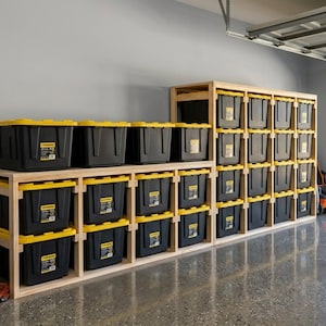 27 Gallon Tote Rack Plans, 24-Unit Garage Storage Bin Shelf, DIY Organization (PDF Download)
