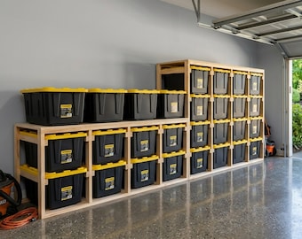 27 Gallon Tote Rack Plans, 24-Unit Garage Storage Bin Shelf, DIY Organization (PDF Download)