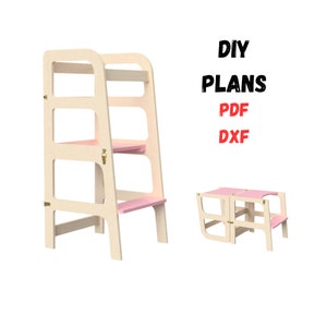 DIY Montessori Kitchen Tower & Learning Table DIY Plan: Toddler Step Stool - Multiple Formats