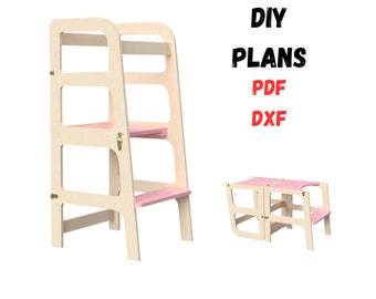 DIY Montessori Torre de cocina y mesa de aprendizaje Plan de bricolaje: Taburete con escalón para niños pequeños - Múltiples formatos