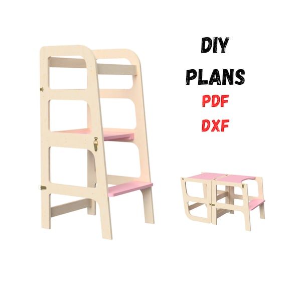 DIY Montessori Kitchen Tower & Learning Table DIY Plan: Toddler Step Stool - Multiple Formats