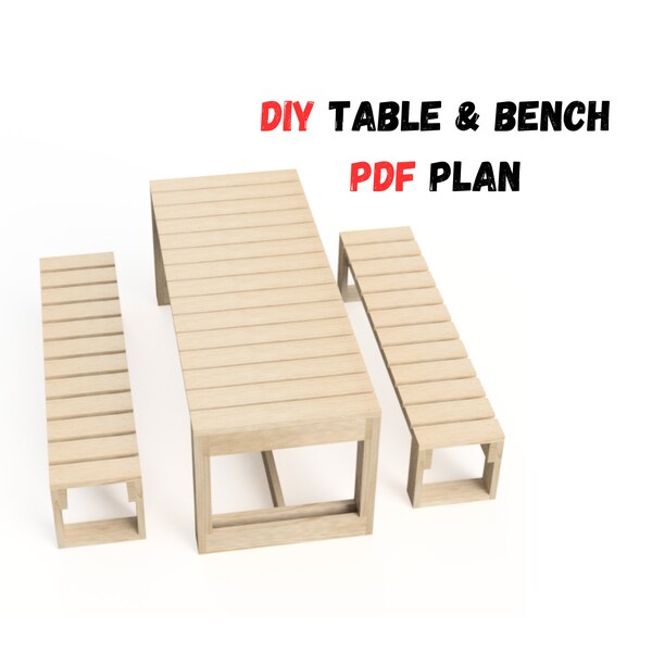 DIY Patio Table and Bench Plans | Picnic Table Bench Pdf Plans | Garden Furniture Blueprint