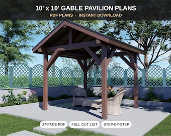 10x10 Gable Pavilion Plans - DIY Backyard Pavilion, Gazebo & Patio Cover - PDF Download with Cut List