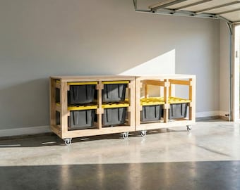 Mobile Workbench Plans, 27 Gallon Tote Rack, Garage Storage, Woodworking PDF