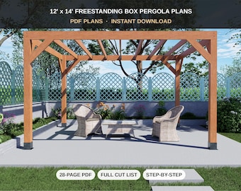 12x14 Freestanding Pergola Plans - DIY Backyard Pergola, Patio Shade Structure & Garden Blueprint - PDF Download with Cut List
