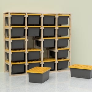 Garage Storage Rack Plans: 27-Gallon Tote Storage Shelf System. Instant download