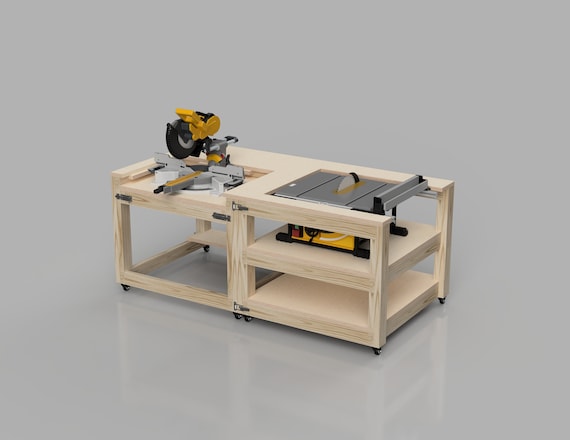 Table Saw Miter Saw Workbench Plans | Modular Mobile Table Saw Miter Saw Workbench | Digital Build Plans | DIY