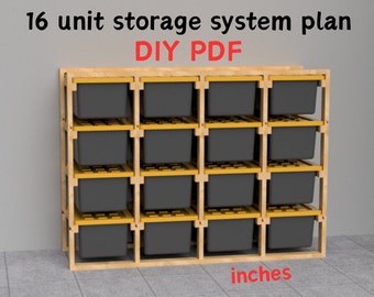 16-Unit DIY Garage Storage Rack Plans: 27-Gallon Tote Storage Shelf System. Instant download
