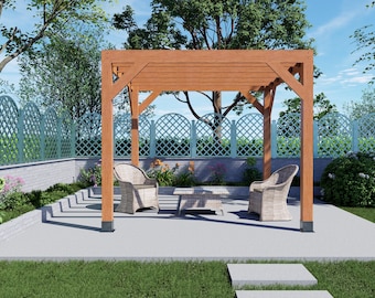 10x10 Pergola Plans - Freestanding Backyard Box Pergola for Small Gardens - DIY Patio Shade PDF with Cut List