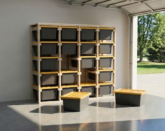 DIY Garage Storage Rack Plans - 27 Gallon Tote Storage Shelf System - Instant download