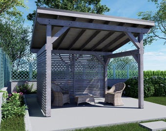 10x12 Pavilion Plans - Lean To Screened Backyard Shelter - DIY Blueprint PDF with Cut List