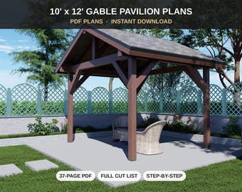 10x12 Gable Pavilion Plans - DIY Backyard Pavilion, Gazebo & Patio Cover - PDF Download with Cut List
