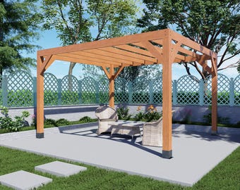 12x14 Pergola Plans - Large Freestanding Backyard Box Pergola - DIY Timber Blueprint PDF with Cut List