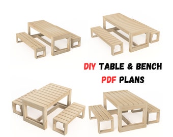 Progetti per mobili da esterno fai da te - Tavoli da giardino e da biliardo con panca - Disegni per patio - PDF