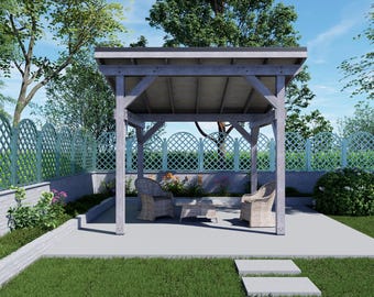 10x10 Pavilion Plans - Compact Lean To Backyard Shelter & Garden Pavilion - DIY Blueprint PDF with Cut List