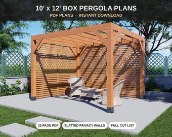 10x12 Pergola Plans with Privacy Walls - DIY Backyard Pergola, Patio Shade Screen & Garden Blueprint - PDF Download with Cut List