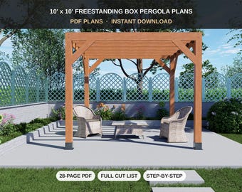 10x10 Freestanding Pergola Plans - DIY Backyard Pergola, Patio Shade Structure & Garden Blueprint - PDF Download with Cut List