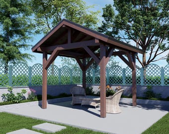 10x10 Gazebo Plans - Square Gable Pavilion & Backyard Garden Gazebo - DIY Patio Cover PDF with Cut List