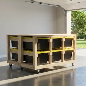 27 Gallon Tote Rack 12 Unit, DIY Garage Shelves on Wheels, Mobile Storage Bin Shelf, Rolling Woodworking Plans, PDF Download