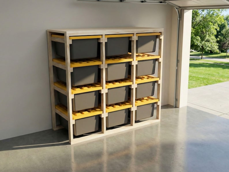 DIY 27 Gallon Tote Rack Plans, Garage Shelving, Bin Storage, Shed ...