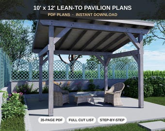 10x12 Lean-To Pavilion Plans - DIY Backyard Pavilion, Gazebo & Patio Cover - PDF Download with Cut List