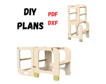 Montessori Kitchen Tower & Learning Table DIY Plan - Toddler Step Stool, 2-in-1 Design