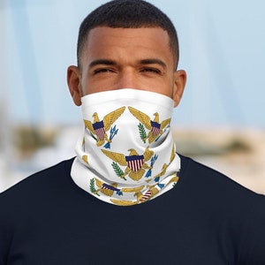Virgin Islands Flag Color Neck Gaiter, USVI Flag Lightweight Neck Gaiter, Virgin Islands Neck Sleeve for Adult Men and Women Sun Protection