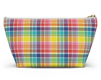 Virgin Islands Madras Accessory Pouch w T-bottom, USVI Women Pouch Gift for Makeup VI Madras Cocktail Pouch Hand Bag