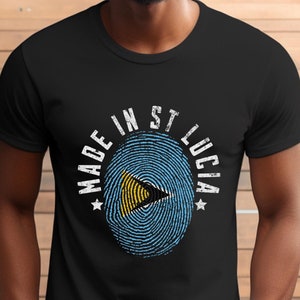 Made in St Lucia Flag Fingerprint T-shirt, St Lucia Flag Shirt, St Lucia Tee, St Lucia gift, St Lucia souvenir, Love St Lucia