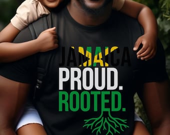 Jamaica Flag T-Shirt, Trini Proud Rooted, Unisex Jamaican Heritage Tee, Caribbean Pride Matching Vacation Shirts